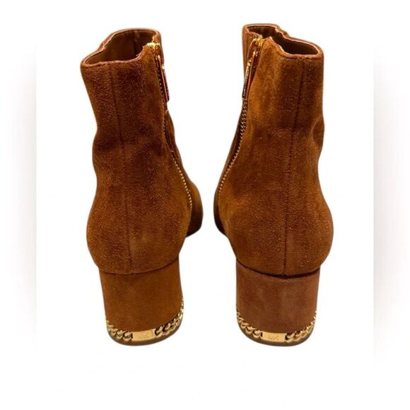Michael Kors Sabrina Elegant Brown Suede Ankle Boots Chain Block Heel Size 6.5